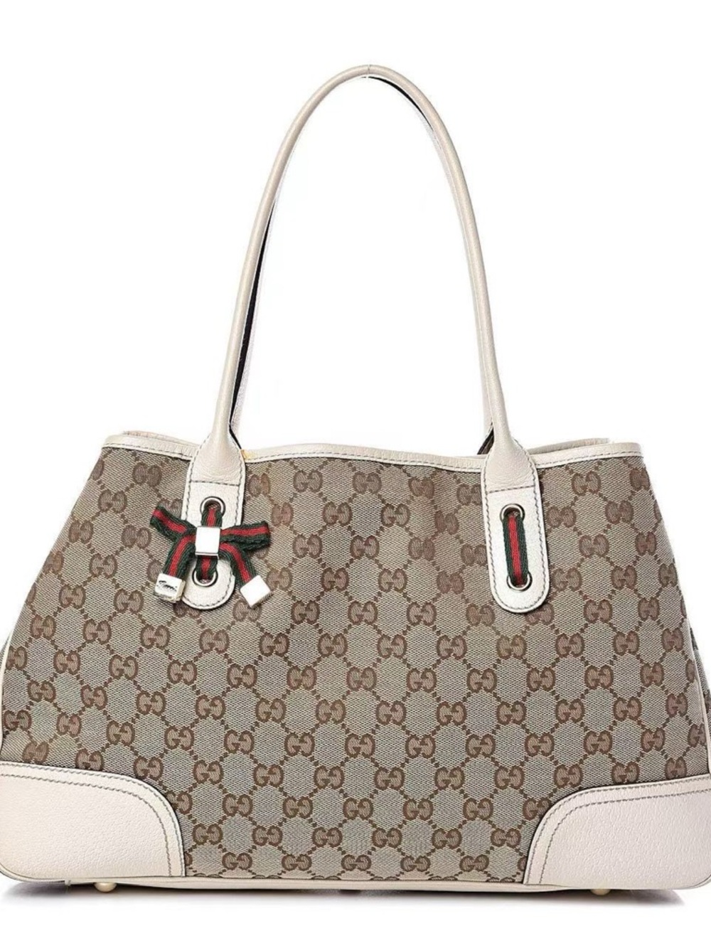 GUCCI GG Canvas Sherry Line Princy White Leather Tote Bag Shoulder Bag Authentic - Picture 4 of 14